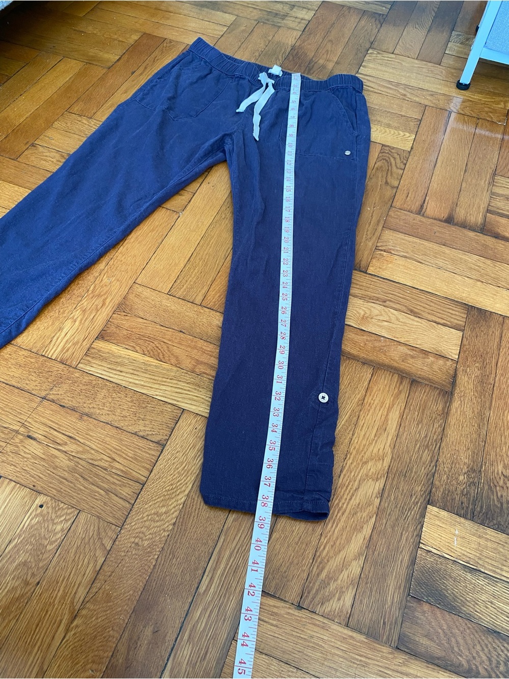 Roxy Navy Linen Blend Roll Tab Jogger Pants Women’s Large L 12 Coastal Casual - Picture 6 of 7
